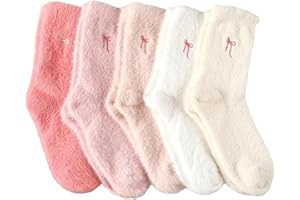 CharmBurst 5 Pairs Fluffy Cosy Socks Ladies With Bow, Warm Winter Socks, Thick Furry Socks For Home, Winter Thermal Socks Ladies, Soft Sleep Socks