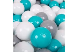 KiddyMoon 100 ∅ 7Cm Balles Colorées Plastique pour Piscine Enfant Bébé Fabriqué en EU, Gris/Blanc/Turquoise