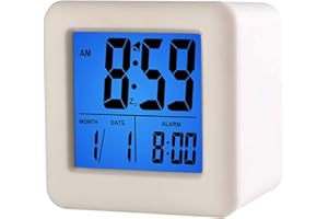 Plumeet Sveglia Digitale da Viaggio, Facile da Impostare, con Snooze, Retroilluminazione, Ampio Display per Ora, Mese, Data e Sveglia (Bianco)