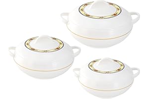 SQ Professional Insulated Casserole Serving Dishes with Lids - 3pc Ambient Thermal Hot pot Food Containers Set - Soup/Salad Food Warmer-Hotpot -1.2,1.6 & 2.5Liters, White