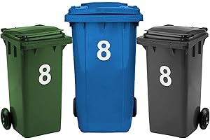 Rubigo 3 x Bin Numbers for Wheelie Bins, 0-99, 17.5cm Dustbin Stickers, Easy Application Stick On Number Stickers - Weatherproof Self Adhesive Vinyl (8)