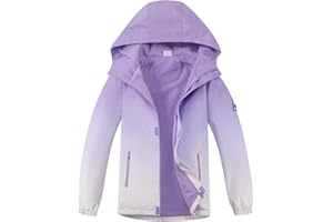 BuyiRen Boys Girls Windbreakers Jacket Rain Jackets Hooded Raincoat Fleece Lined Rain Coats for Kids, 4-13 Years