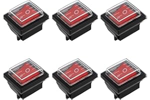 Ticeed 6 Pezzi Interruttore a Bilanciere a 4 Pin ON/OFF SPDT con Luce Rossa Interruttori a Levetta con Copertura Impermeabile Pulsante a Bilanciere 16A 250V/20A 125V-3 * 3,5cm