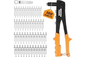 BEETRO Heavy Duty Hand Riveter, Rivet Gun Set, 3/32 inch-1/8 inch-5/32 inch-3/16 inch, 4 Nosepieces Set Includes 100pcs Rivets, Durable and Suitable for Metal, Plastic and Leather