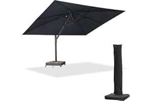 PURPLE LEAF Sonnenschirm, XXL Ampelschirm 350 x 450 cm Drehbar Neigbar Marktschirm Groß 360°, Gartehschirm mit Kurbel, UV50+ Sonnenschutz, Grau