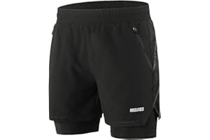 ARSUXEO Men's 2 in 1 Active Running Shorts with 2 Zipper Pockets B191