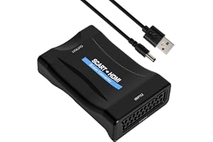 Scart till HDMI-omvandlare 720p/1080p adapter med USB-port, scart-ingång till HDMI-utgång, ingen backning, plug and play för