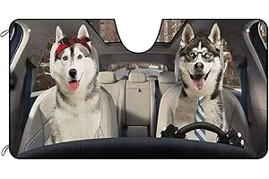 BAGEYOU Car Windshield Sunshade Husky Couple Vehicle Front Windshield Sunshade UV Ray Reflector Sun Protector Sun Shade Visor, Keep Vehicle Cool, 55" x 30"