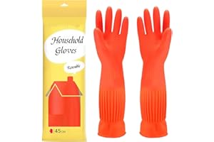 YONG-SHENG Cleaning Glove, Kitchen Dishwashing Glove, Heavy Duty Rubber Gloves, Waterproof Gloves, Non-slip and Corrosion-Resistant, Suitable for Housework Cleaning (Red, 45CM M)