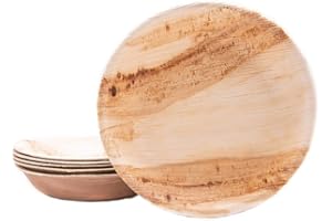 BOX And Tree| 25 Platos Desechables de Hoja de Palmera ø18cm| Vajilla Desechable Ecológica Biodegradable Compostables 100% | Para Fiesta, Boda, Cumpleaños, Material Palmera Madera, Bambú