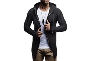 Leif Nelson Męska bluza z kapturem, krój slim fit, zawartość bawełny, nowoczesny kardigan z kapturem, długi rękaw, czarna kurtka rekreacyjna z kapturem na zimę, lato, LN8149