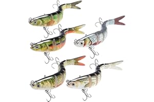 RYACO Fishing Lures for Bass Trout, Lifelike Pike Swimbait for Freshwater and Saltwater, Multi Jointed Segmented Pike Bait with Hooks, Slow Sinking, Family Fishing Gear Gifts, 5PCS