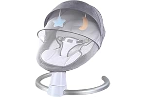 PIONCREY Electric Baby Bouncer with Bluetooth, Baby Bouncer Chair with 5 Swing Speed, 3-Stage Timer and Remote Control, Portable Swing Chair from Birth for Newborn Boys Girls (Grey)