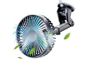 Demiawaking 12V 24V Auto Ventilator Geräuscharmer 360 Grad Rotation USB 3-Gang Geschwindigkeit Auto Lüfter Kühler mit Saugnapf für Auto SUV LKW (04)