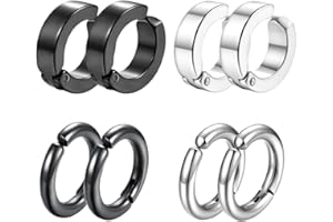 HNJUSR Edelstahl Ohrringe Set - Non Piercing Clip Ohrringe für Männer & Frauen, Schwarz & Silber, 2 Stile