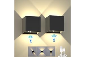 KwatTsz 2Pcs Motion Sensor Wall Lights, LED Up Down Wall Lamp, Modern Indoor Outdoor Dimmable Wall Lamp, 6000mAh Rechargeable Battery Wall Sconces for Decoration, Yard, Bedroom, Hallway, Corridor