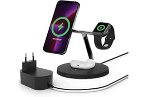 ‎BELKIN Belkin MagSafe bezprzewodowa ładowarka 3 w 1, szybkie ładowanie o mocy 15 W dla iPhone'a i Apple Watch, stacja ładująca do AirPods, iPhone'a 14/14 Plus, 13, Pro, Pro Max, Mini, i Apple Watch – czarna