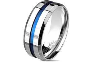 UrbanBijoux Bague Anneau pour Homme Acier Inoxydable Poli et rainure Centrale Bleu