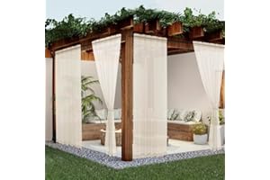 youleyar Sheer Outdoor Curtains for Patio Waterproof 2 Panels Linen Look Rod Pocket Indoor Ivory Voile Curtain for Living Room, Bedroom, Porch, Pergola, Cabana, Gazebo(52x120 Inch, Ivory)