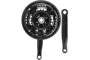 SOLUPTANISU High Carbon Steel Bike Crankset 24-34-42T with Chain Cover, Durable Crank for Variable Speed Mountain and Road Bicycles, Easy Installation, 170mm Length, Black