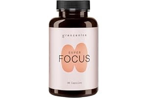 ‎GRENZENLOS grenzenlos® Super Focus | Dopamin Booster | koffeinfreie Tabletten mit Ginkgo, Brahmi, Cholin, L-Tyrosin | Made in Germany, 90 Kapseln