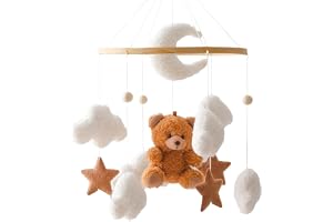 Babymobil sängklocka med nallebjörn, trä, flicka, hängande mobil vindklocka för babysäng, barnsäng