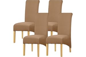 Leorate High Back Chair Covers Stretch Spandex Fabric Chair Slipcover Large Thick Seat Cover for Home Dining Room Kitchen Hotel (Pack of 4, Camel)