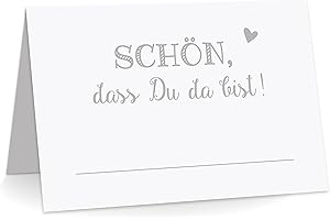 KuschelICH Premium Tischkarten Schön, DASS Du da Bist! mit Herz - Platzkarten zum selbst Beschriften (Grau, 50)