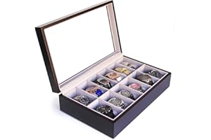 CASE ELEGANCE Uhrenbox aus Massiv Holz - Farbe Espresso - mit Glas-Vitrine für 12 Uhren