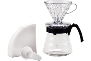 Hario Craft Kit V60 Plastic Dripper with Glass Coffee Range Server, Measuring Spoon and Filters, Borosilicate, Black, Size 2