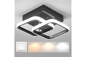 Mchoter LED Ceiling Light Small Square Creative Ceiling Lamp 3 Color Adjustable Modern Chandelier Lighting for Bedroom Kitchen Living Room 22W (Black)