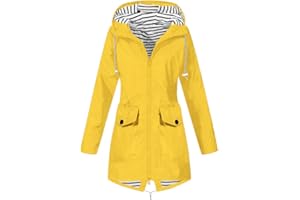 SUNNYUK Chubasquero Mujer Impermeable Casual Deporte Manga Larga Chaqueta Secado Rápido Cortavientos con Capucha Ligera Plegable Talla Grande Chubasquero Mujer