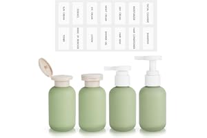 Mulaibdin 4 Pz Contenitori da Viaggio per Liquidi, Dispenser Shampoo e Bagnoschiuma, Flaconi da Viaggio 100 ml con Etichetta, Ricaricabili Boccette da Viaggio per Crema,Lozione,Balsamo