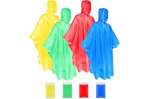 Okydoky Poncho de lluvia con capucha con cordón y material más grueso, multicolor, impermeable desechable para festivales, conciertos, senderismo, ciclismo, camping, al aire libre (color, 4 unidades)