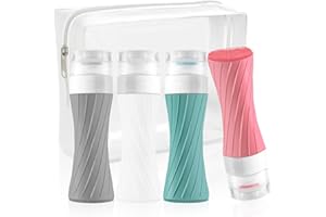 LOVCOYO V Face Bottiglia da viaggio vuota da 4 pezzi bottiglia da viaggio in silicone a tenuta stagna da 90 ml senza BPA, adatta per lozioni, shampoo, cosmetici, campeggio, viaggi brevi.