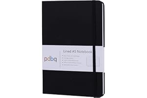 pdbq A5 Notebook Hardback Journal Lined Notebook A5 Inner Pocket Vegan Leather 128 Pages 120gsm Premium Paper with Gift box Bookmark Elastic Closure Ruled Notepad Black