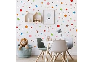 TOARTI 192 Pezzi Pois Adesivi da Parete,Colorato Punti Adesivi Murali,DIY Cerchio e Stella Sticker Murali per Camera Bambini,Rimovibili Stella Decalcomanie per Camera da Letto Asilo Nido Decorazioni