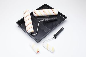 Fit For The Job FRRT003 Set di 7 rulli per pittura a emulsione, 2 x 9 pollici e 2 mini rulli per pittura, cornici e vassoio per pittura, coperture per rulli medi