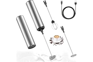 PROBUK Mousseur à Lait Électrique Rechargeable USB, Mélangeur à Lait Inox Sans Fil avec 2 Vitesses et Tête à Double Fouet pour Café, Crème, Cappuccino, Latte, Cocktails - Mousseur Portable Pratique