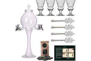 ALANDIA Set d'Accessoires Absinthe | 1x Fontaine à Absinthe | 4x Verres à Absinthe | 4x Cuillères à Absinthe | 1x Sachet de Sucre