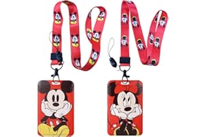 LGQHCE Mickey Minnie Lanyard con Soporte para Tarjetas, 2PCS Mickey Minnie Lanyard Correa Para el Cuello Lanyard Portatarjetas, Cordón con Soporte para Tarjetas para Tarjetero Llavero Identificativa(Rojo)