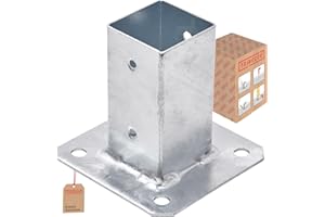 TRIBECCO® Casquillo atornillable para postes de madera cuadrados, galvanizado en caliente, 50 x 50 mm, casquillo de suelo, soporte para vallas, placa de suelo, fijación