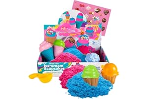 Genio Kids Arena Mágica Helados y Cupcakes 1 kg, Rosa y Azul - Arena Mágica no Toxica con 8 Moldes, Arena Sensorial Infantil Perfecta para Juegos Creativos y Educativos