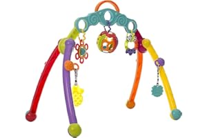 Playgro Arche de Jeux Pliable, Avec Jouets Détachables, Dès la Naissance, Junyju Fold and Go Activitiy Playgym, Multicolore, 40173