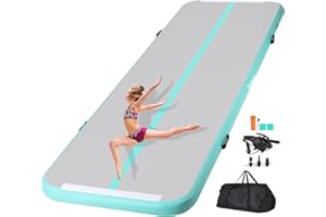 Panana Inflatable Gymnastics Air Tumbling Track Mat 10ft Tumble Mats 4 Inch Thickness Air Roller Gymnastics Barrel Back Handspring Trainer/Yoga/Training/Cheerleading/Water Beach Park, Light Green