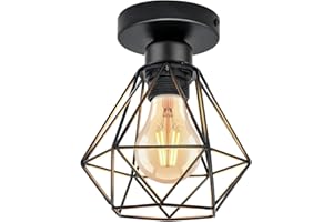 URing Lampa wisząca, lampa sufitowa w stylu retro, lampa druciana, E27, żelazna klatka, maks. 40 W, Ø 16 cm, vintage, abażur, oświetlenie wewnętrzne do korytarza, gabinetu, kuchni, biura, sypialni,