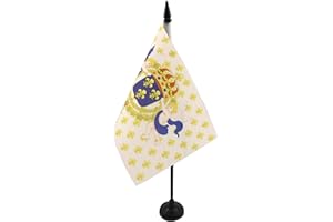 AZ FLAG - Drapeau De Table Roi de France Fleur de Lys 21x14 cm - Petit Drapeau Royaliste Français De Bureau 100% Polyester Avec Hampe De 25cm Et Socle En Plastique Noir