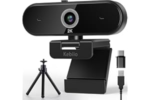 Kebiio Webcam 2K, USB A/C Webcam mit Mikrofon für PC, Streaming Kamera mit Autofokus, 90°Ansicht, Plug & Play, Videoanrufe, Konferenzen, PC Camera für Windows/MacOS/Skype/FaceTime