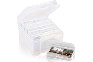 Vegena Boîte de rangement pour photos, 4 x 6 - En plastique - Transparent - Organiseur photo - Boîte de rangement en plastique - 6 compartiments - Étiquettes - 21.5 x 16.5 x 16.5 cm