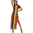 Abito Lungo Rasta In Cotone Egiziano, Maglia Multicolore Rigata, Spacco Laterale, Vestibilità Ampia, Per Donna, Stile Reggae Hip Hop